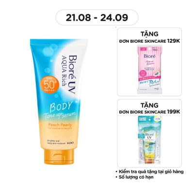BIORE UV Aqua Rich Serum Body Tone Up Peach Pearly SPF50+ PA+++ 130ml