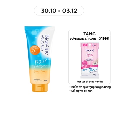 BIORE UV Aqua Rich Serum Body Tone Up Peach Pearly SPF50+ PA+++ 130ml