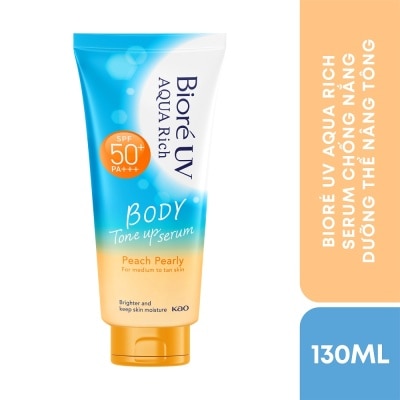 BIORE UV Aqua Rich Serum Body Tone Up Peach Pearly SPF50+ PA+++ 130ml