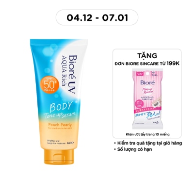 BIORE Serum Chống Nắng Biore UV Aqua Rich Dưỡng Thể Nâng Tông Body Tone Up Peach Pearly SPF50+ PA+++ 130ml