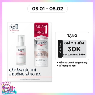 EUCERIN Combo Eucerin(Gel Cấp Ẩm, Dưỡng Sáng 50ml +Sữa Rửa Mặt Dịu Nhẹ Sáng Da 50g)