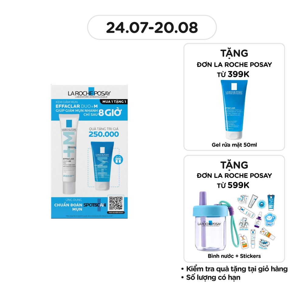 Combo La Roche Posay Giảm Mụn (Kem Dưỡng Effaclar Duo+M 40ml + Gel Rửa Mặt 50ml)