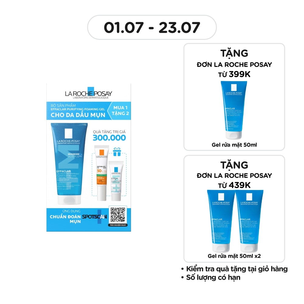 Combo La Roche Posay Giảm Mụn (Gel Rửa Mặt 200ml+ Kem Dưỡng Effaclar Duo+M 3ml + Chống Nắng 15ml)