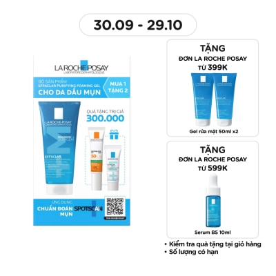 LA ROCHE POSAY Combo La Roche Posay Giảm Mụn (Gel Rửa Mặt 200ml+ Kem Dưỡng Effaclar Duo+M 3ml + Chống Nắng 15ml)