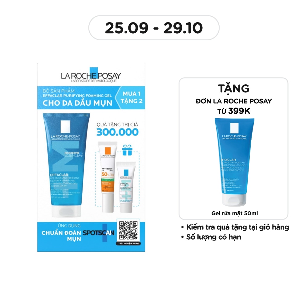 Combo La Roche Posay Giảm Mụn (Gel Rửa Mặt 200ml+ Kem Dưỡng Effaclar Duo+M 3ml + Chống Nắng 15ml)