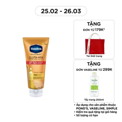 VASELINE Serum Dưỡng Thể Chống Nắng Vaseline Healthy Bright Gluta-Hya Serum Burst Lotion SPF50 PA+++ 260ml