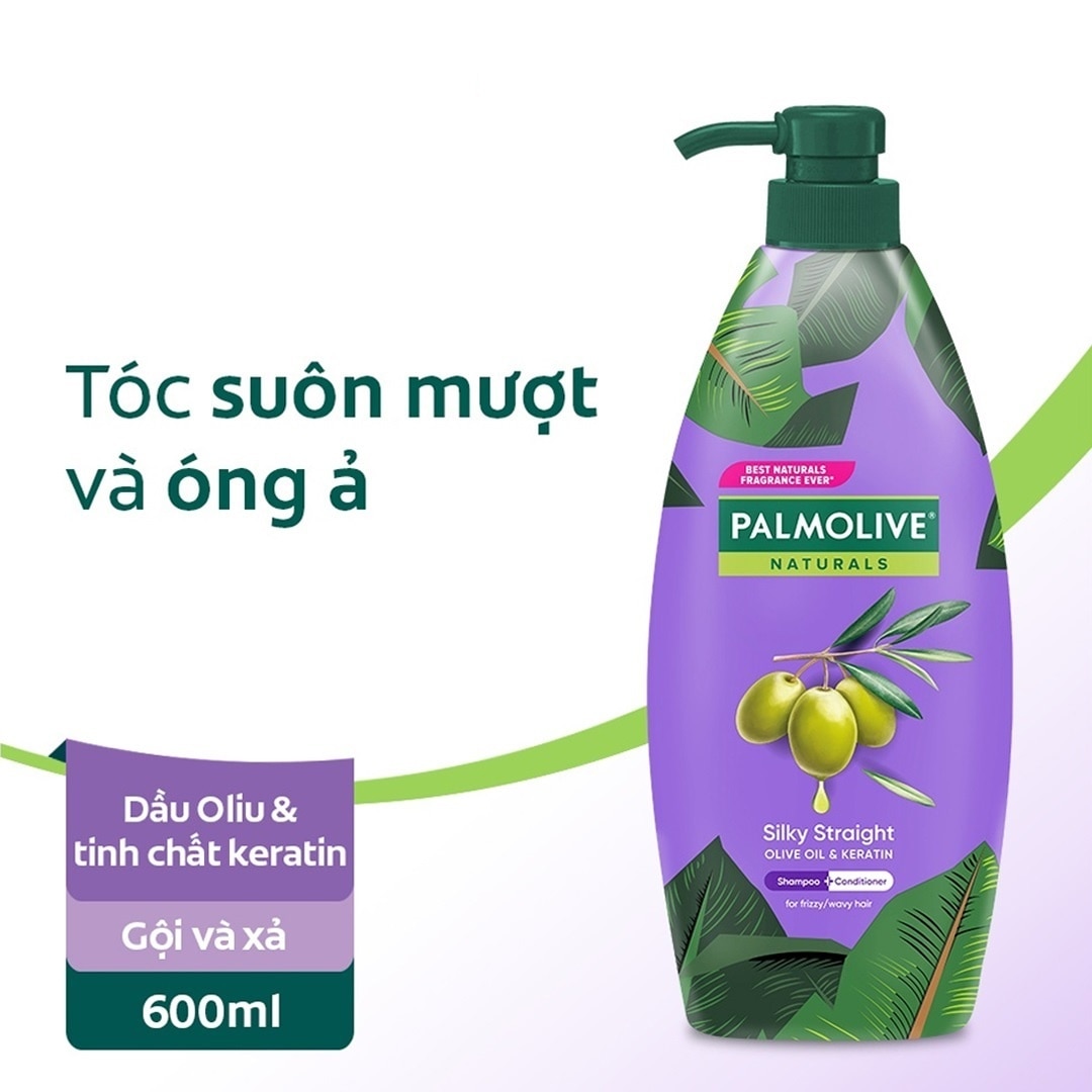 Dầu Gội Và Xả Palmolive Naturals Silky Straight Olive Oil & Keratin 600ml