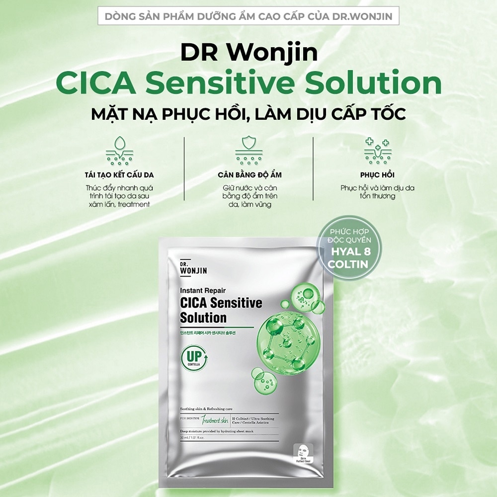Mặt Nạ Dr.Wonjin Instant Repair Cica Sensitive Solution Phục Hồi, Làm Dịu Cấp Tốc 30g