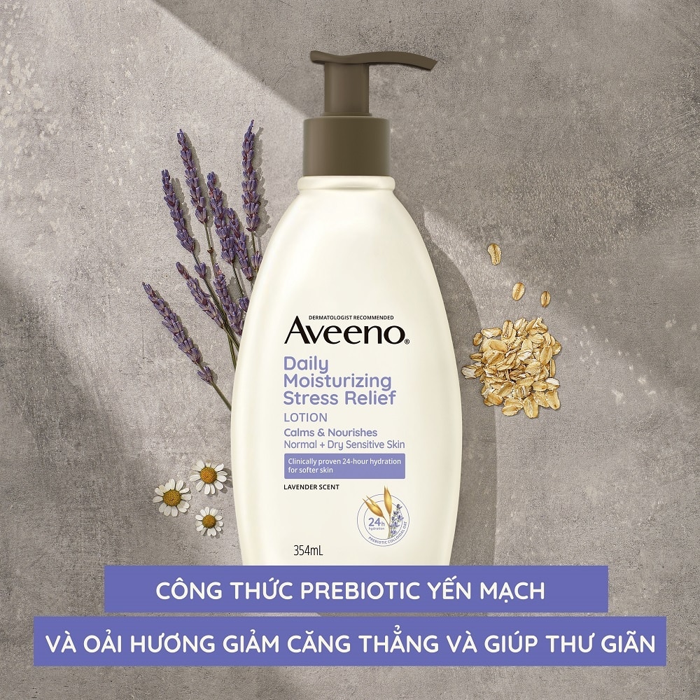 Sữa Dưỡng Thể Aveeno Daily Moisturizing Stress Relief Lotion Giữ Ẩm Hàng Ngày Hương Lavender 354ml