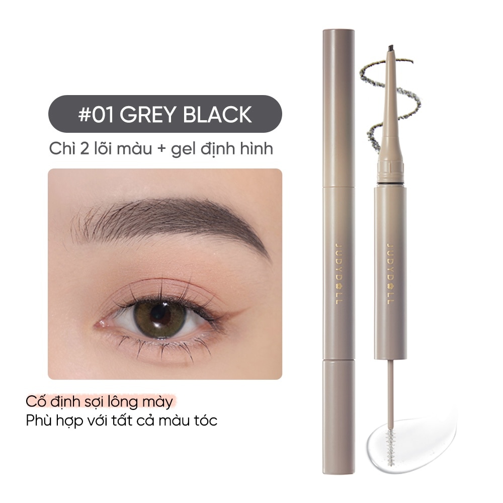 Chì Kẻ Mày Hai Đầu Judydoll Duo Eyebrow Pencil 0.06g+1.2g .#01 Grey Black