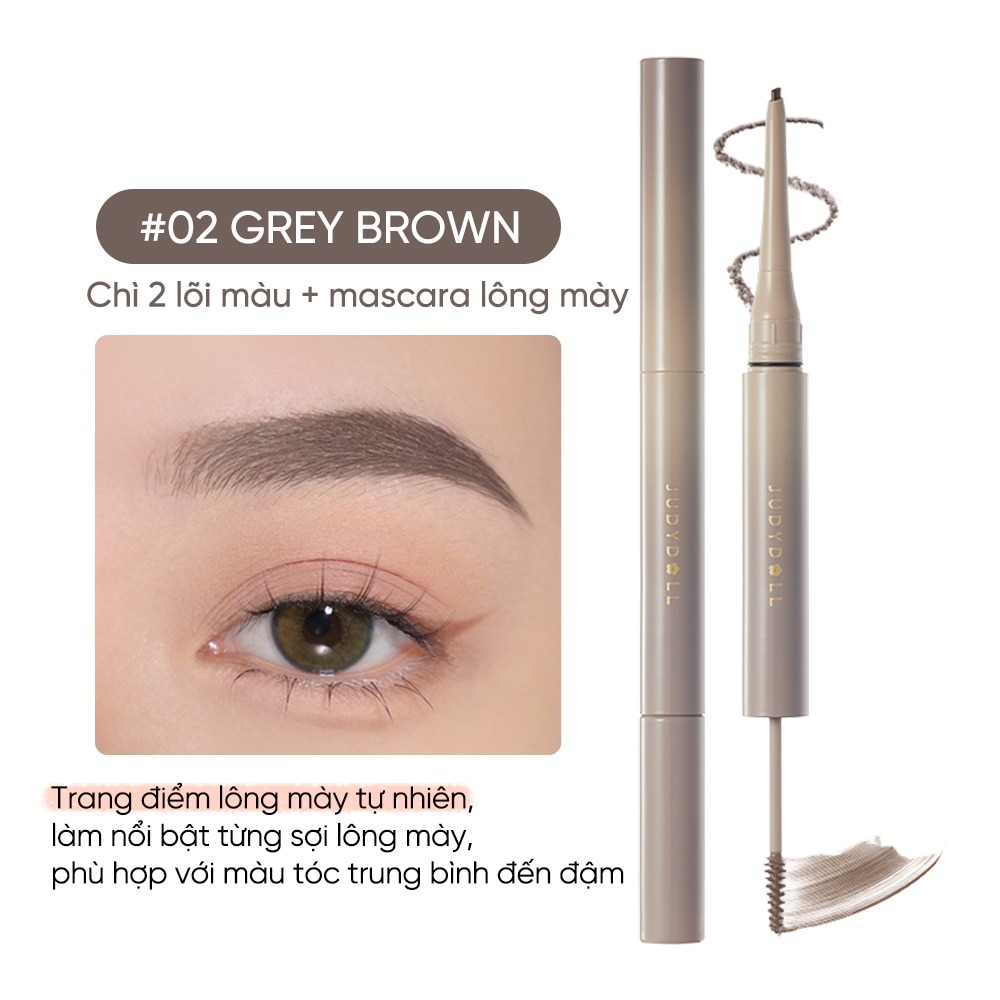 Chì Kẻ Mày Hai Đầu Judydoll Duo Eyebrow Pencil 0.06g+1.2g .#02 Grey Brown