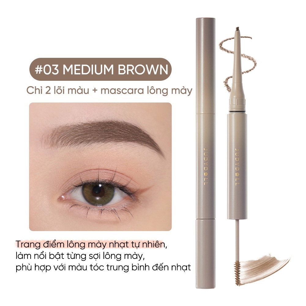 Chì Kẻ Mày Hai Đầu Judydoll Duo Eyebrow Pencil 0.06g+1.2g .#03 Medium Brown