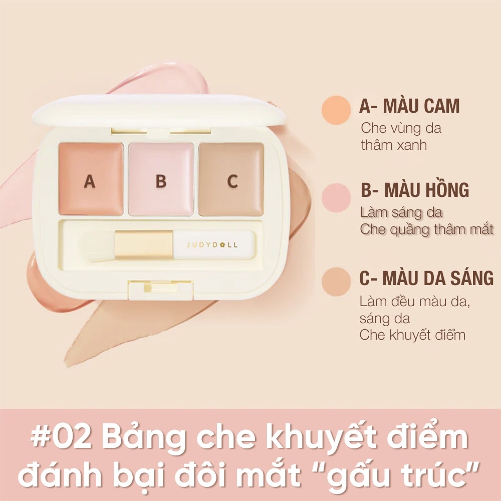 Bảng Che Khuyết Điểm 3 Màu Judydoll Three-Color Concealer Palette 2.7g .#02