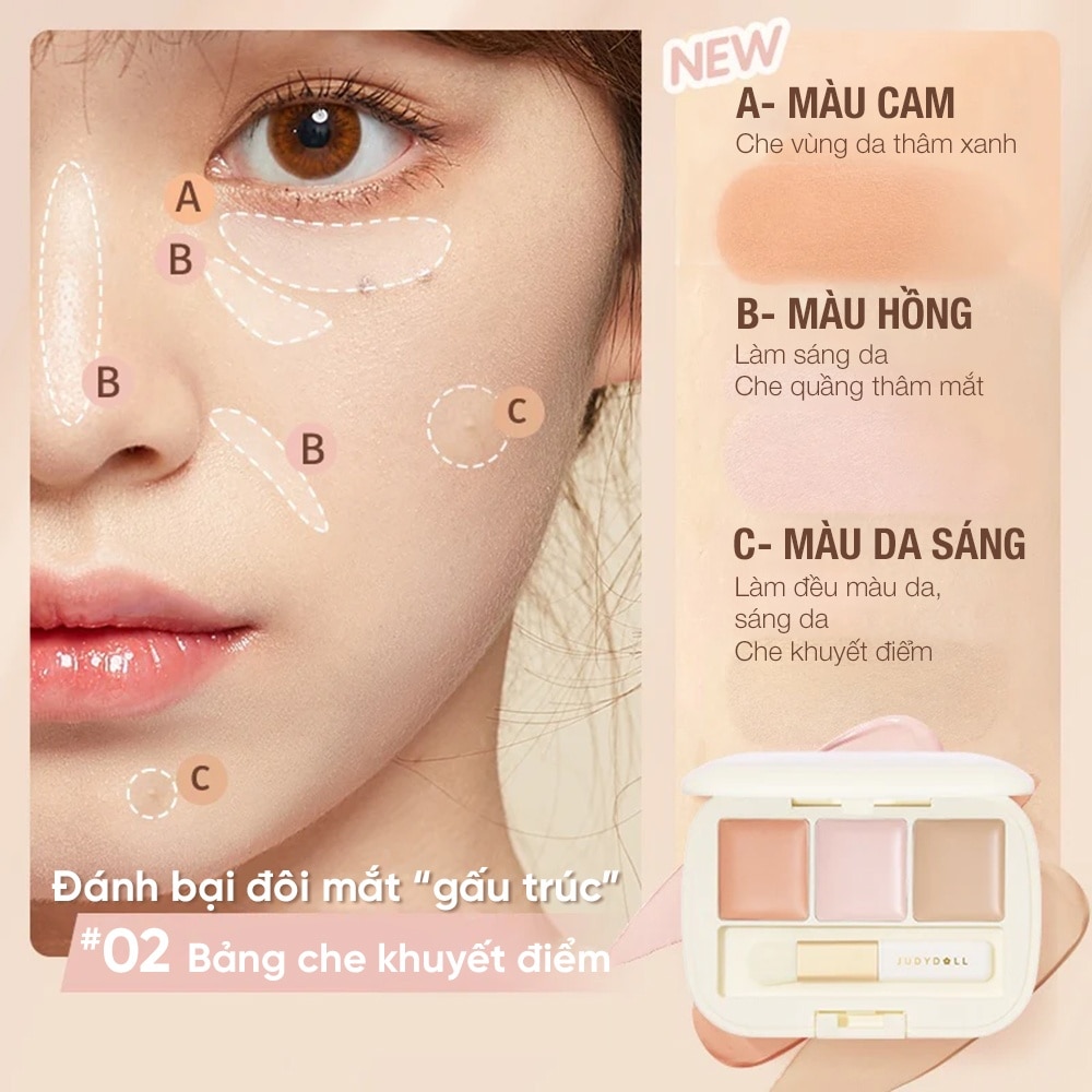 Bảng Che Khuyết Điểm 3 Màu Judydoll Three-Color Concealer Palette 2.7g .#02