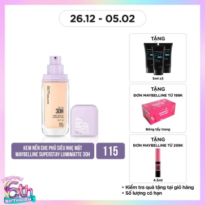 MAYBELLINE NEW YORK Kem Nền Lâu Trôi Maybelline Super Stay Up To 30H Lumi-Matte Foundation 35ml .#115