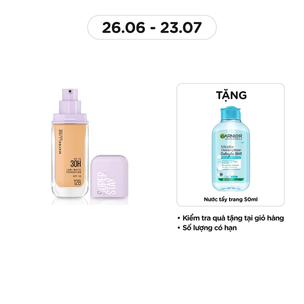 MAYBELLINE NEW YORK Kem Nền Lâu Trôi Maybelline Super Stay Up To 30H Lumi-Matte Foundation 35ml .#128