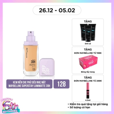 MAYBELLINE NEW YORK Kem Nền Lâu Trôi Maybelline Super Stay Up To 30H Lumi-Matte Foundation 35ml .#128