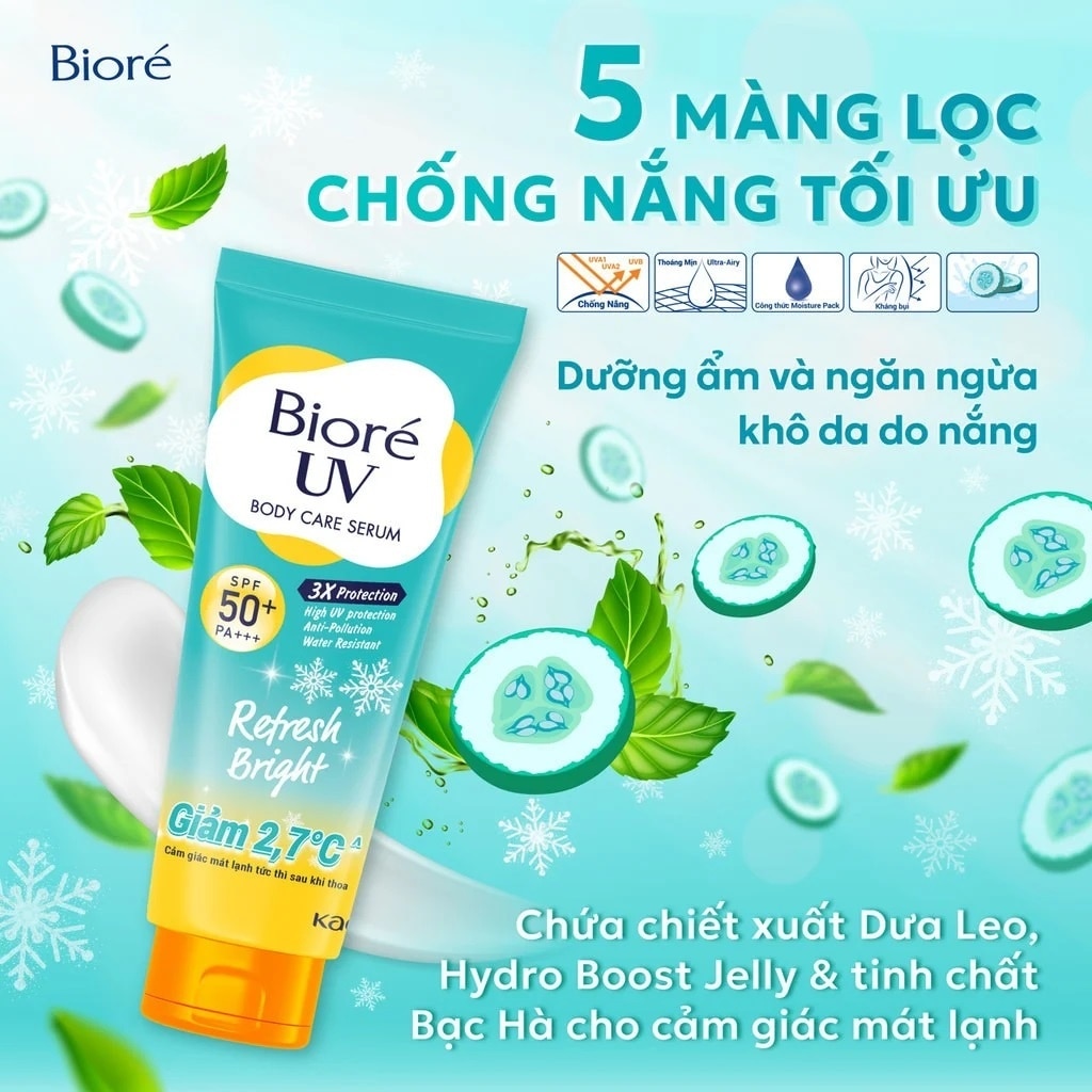 Serum Chống Nắng Biore UV Dưỡng Thể Sáng Mịn Mát Lạnh Refresh Bright SPF50+ PA+++ 230ml