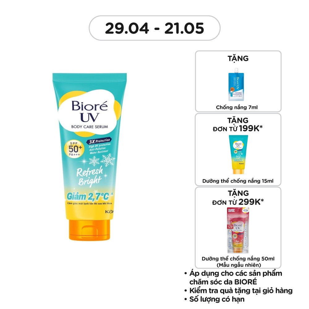 Serum Chống Nắng Biore UV Dưỡng Thể Sáng Mịn Mát Lạnh Refresh Bright SPF50+ PA+++ 230ml