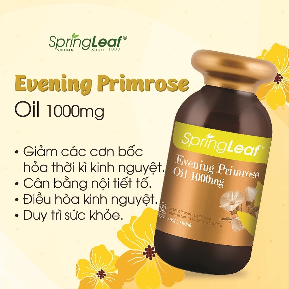 Thực Phẩm Bảo Vệ Sức Khỏe: Spring Leaf Tinh Dầu Hoa Anh Thảo Evening Primrose Oil 1000Mg 180 Viên