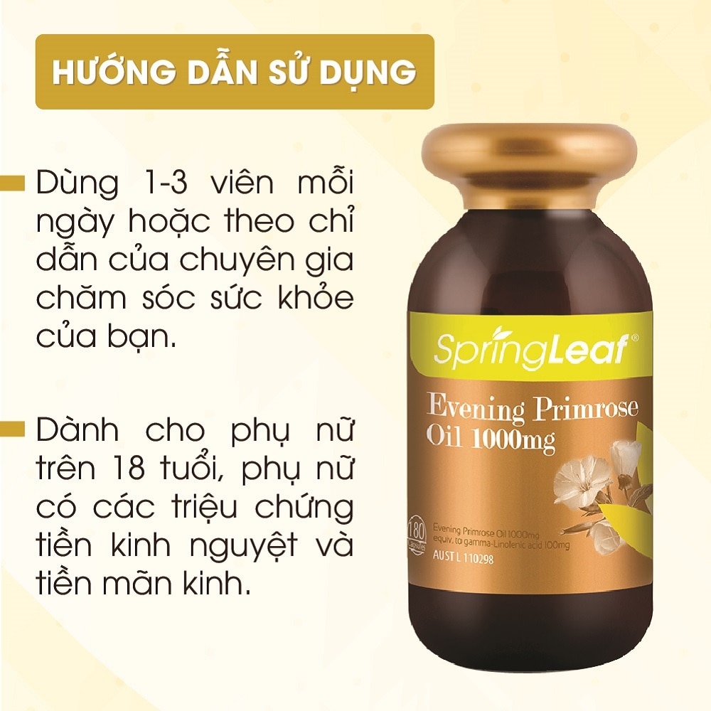 Thực Phẩm Bảo Vệ Sức Khỏe: Spring Leaf Tinh Dầu Hoa Anh Thảo Evening Primrose Oil 1000Mg 180 Viên