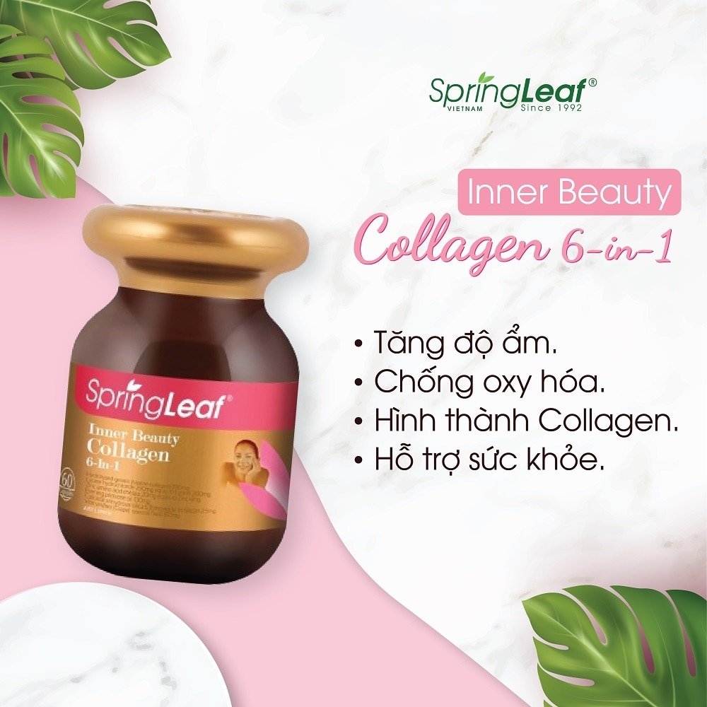 Thực Phẩm Bảo Vệ Sức Khỏe: Spring Leaf Hỗ Trợ Làm Đẹp Da Inner Beauty Collagen 6-In-1 60 Viên