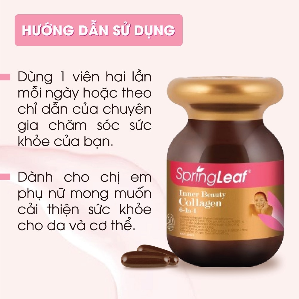 Thực Phẩm Bảo Vệ Sức Khỏe: Spring Leaf Hỗ Trợ Làm Đẹp Da Inner Beauty Collagen 6-In-1 60 Viên