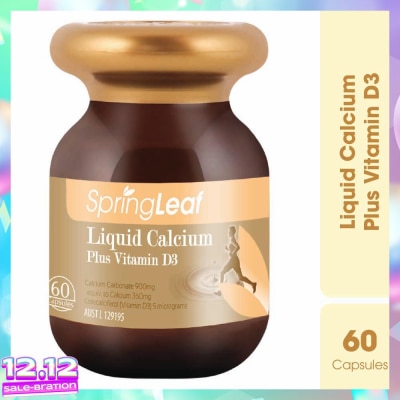 SPRING LEAF Liquid Calcium Plus Vitamin D3 60 Capsules