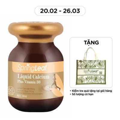 SPRING LEAF Thực Phẩm Bảo Vệ Sức Khỏe: Spring Leaf Tăng Cường Canxi Liquid Calcium Plus Vitamin D3 60 Viên