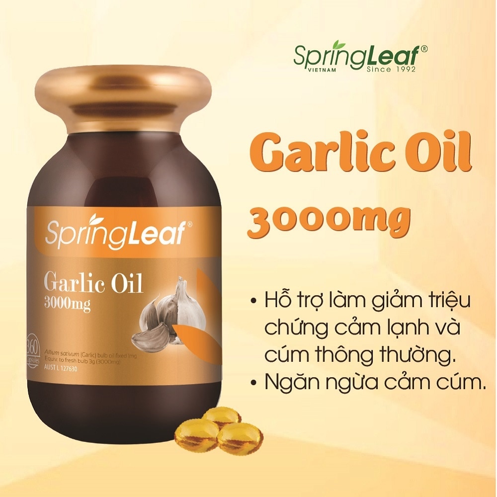 Thực Phẩm Bảo Vệ Sức Khỏe: Spring Leaf Hỗ Trợ Phòng Ngừa Cảm Cúm Garlic Oil 3000Mg 360 Viên