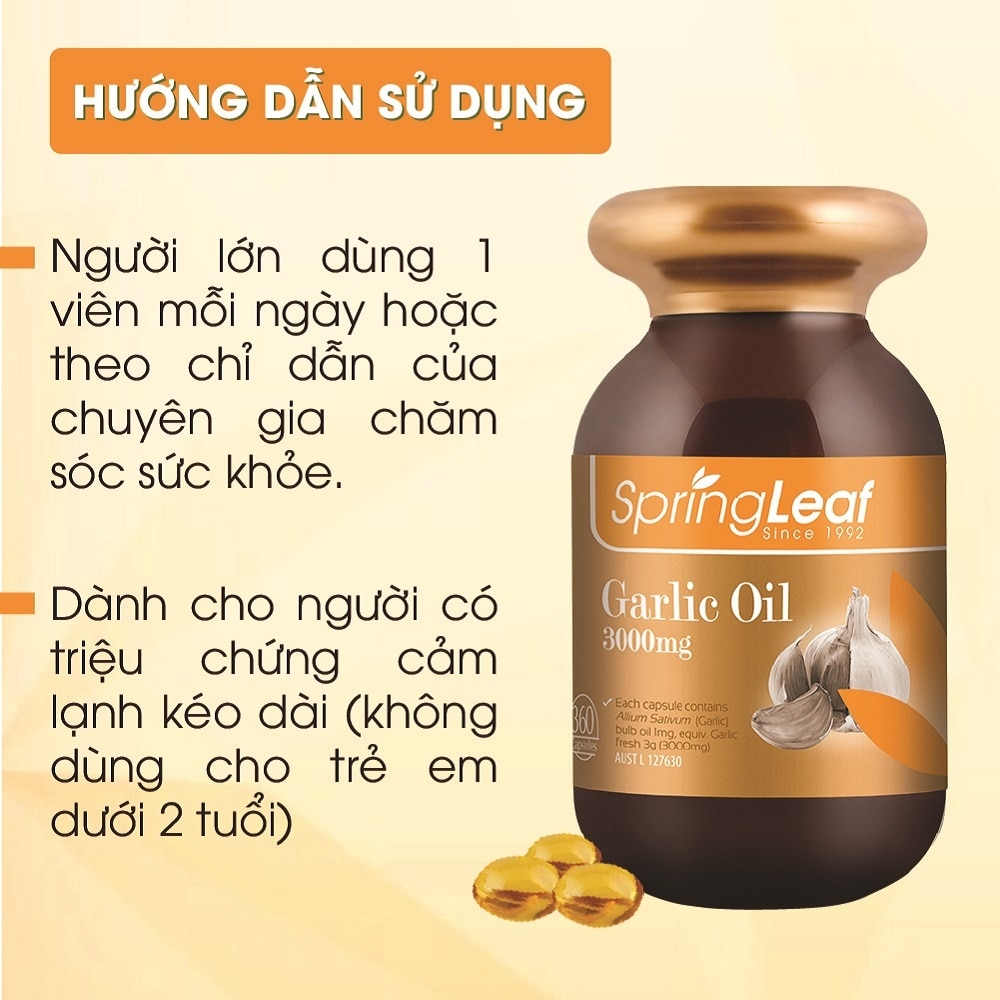 Thực Phẩm Bảo Vệ Sức Khỏe: Spring Leaf Hỗ Trợ Phòng Ngừa Cảm Cúm Garlic Oil 3000Mg 360 Viên