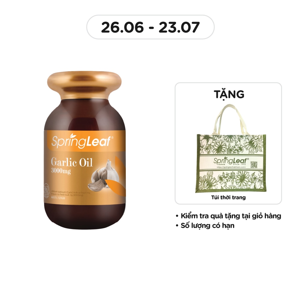 Thực Phẩm Bảo Vệ Sức Khỏe: Spring Leaf Hỗ Trợ Phòng Ngừa Cảm Cúm Garlic Oil 3000Mg 360 Viên
