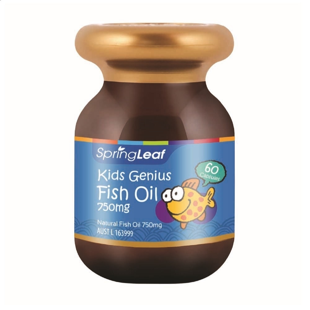 Thực Phẩm Bảo Vệ Sức Khỏe: Spring Leaf Dầu Cá Cho Bé Kids Genius Fish Oil 750Mg 60 Viên