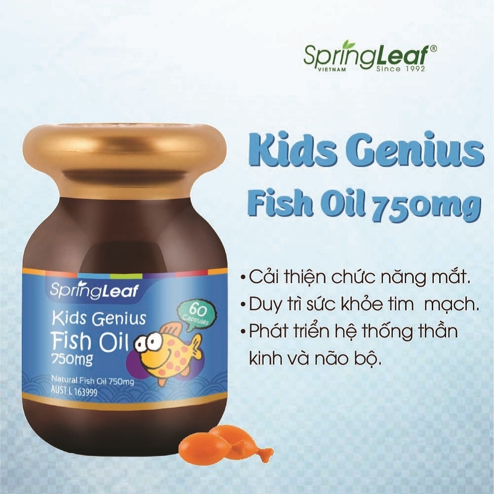 Thực Phẩm Bảo Vệ Sức Khỏe: Spring Leaf Dầu Cá Cho Bé Kids Genius Fish Oil 750Mg 60 Viên