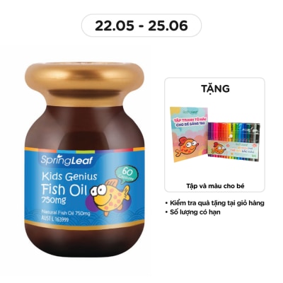 SPRING LEAF Thực Phẩm Bảo Vệ Sức Khỏe: Spring Leaf Dầu Cá Cho Bé Kids Genius Fish Oil 750Mg 60 Viên