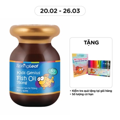 SPRING LEAF Thực Phẩm Bảo Vệ Sức Khỏe: Spring Leaf Dầu Cá Cho Bé Kids Genius Fish Oil 750Mg 60 Viên