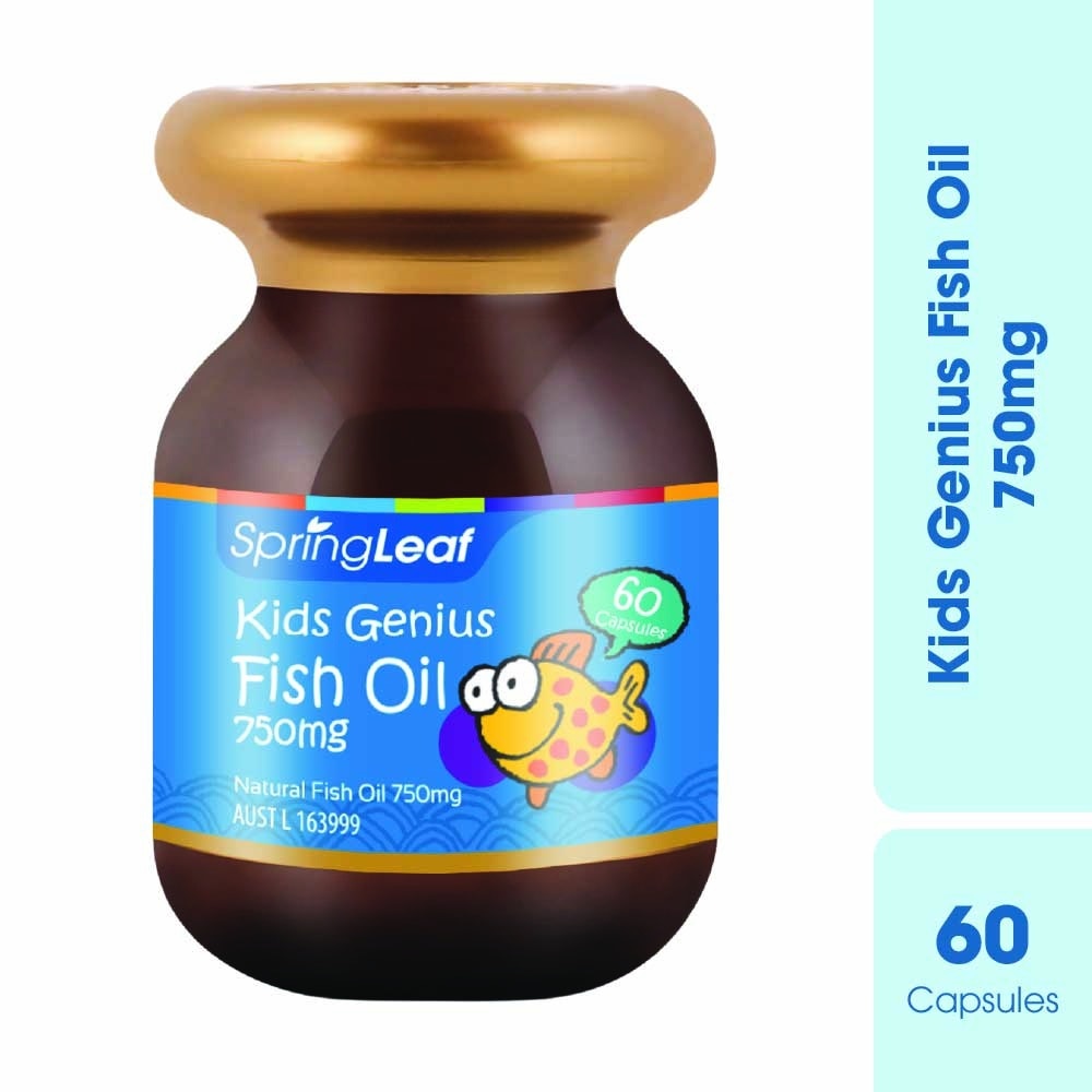Thực Phẩm Bảo Vệ Sức Khỏe: Spring Leaf Dầu Cá Cho Bé Kids Genius Fish Oil 750Mg 60 Viên