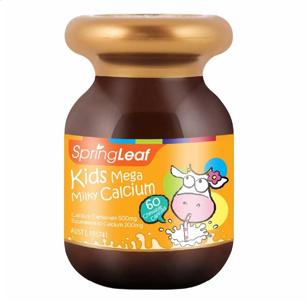 Thực Phẩm Bảo Vệ Sức Khỏe: Spring Leaf Hỗ Trợ Canxi Cho Bé Kids Mega Milky Calcium 60 Viên