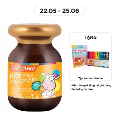 SPRING LEAF Thực Phẩm Bảo Vệ Sức Khỏe: Spring Leaf Hỗ Trợ Canxi Cho Bé Kids Mega Milky Calcium 60 Viên