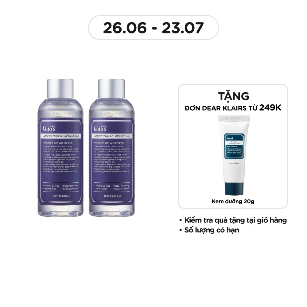 Combo Dear Klairs Supper Preparation Unscented Toner 180ml