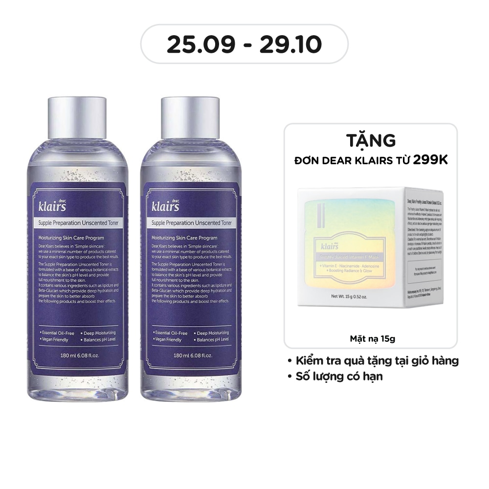 Combo Dear Klairs Supper Preparation Unscented Toner 180ml