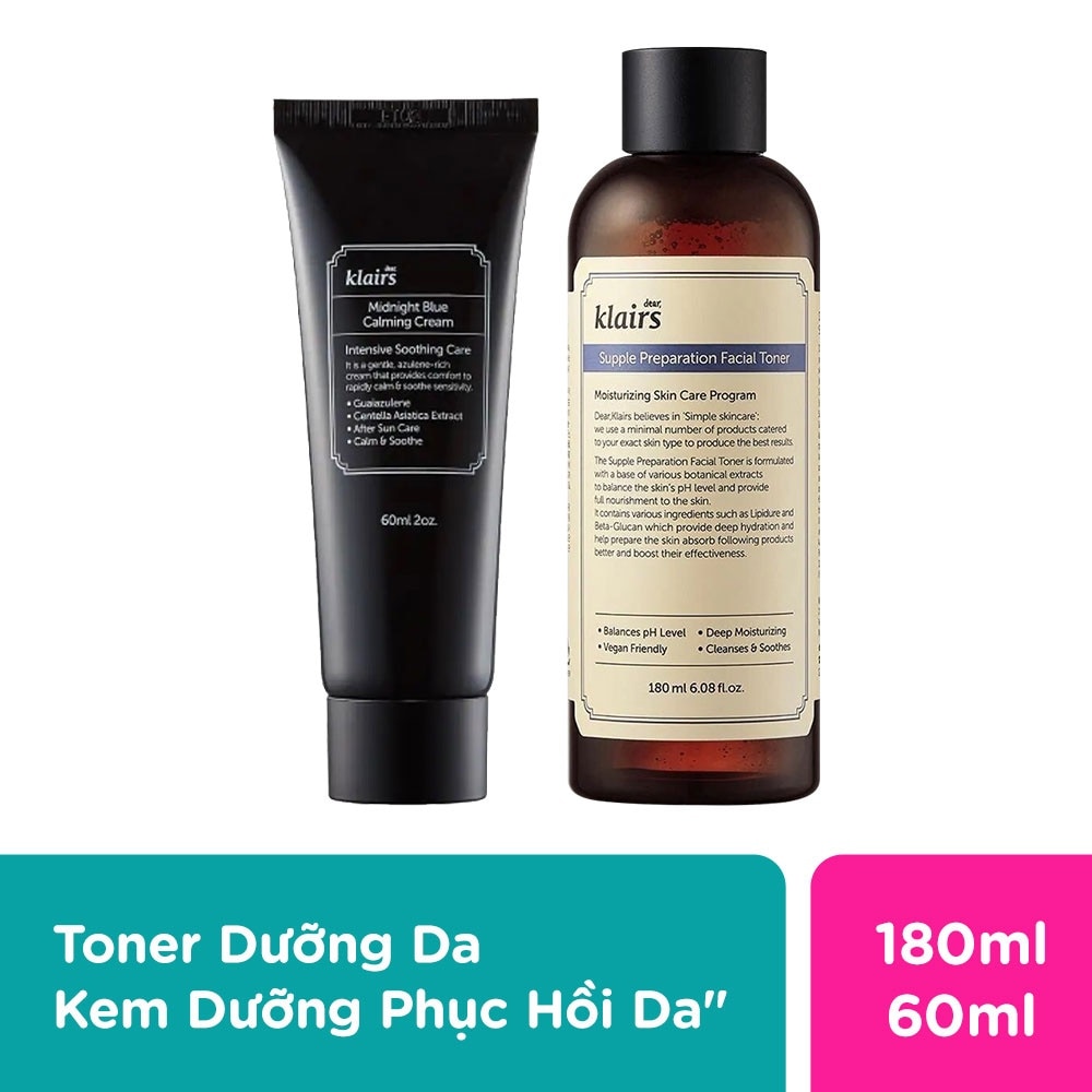 Combo Dear Klairs ( Kem Dưỡng Midnight & Nước Hoa Hồng )