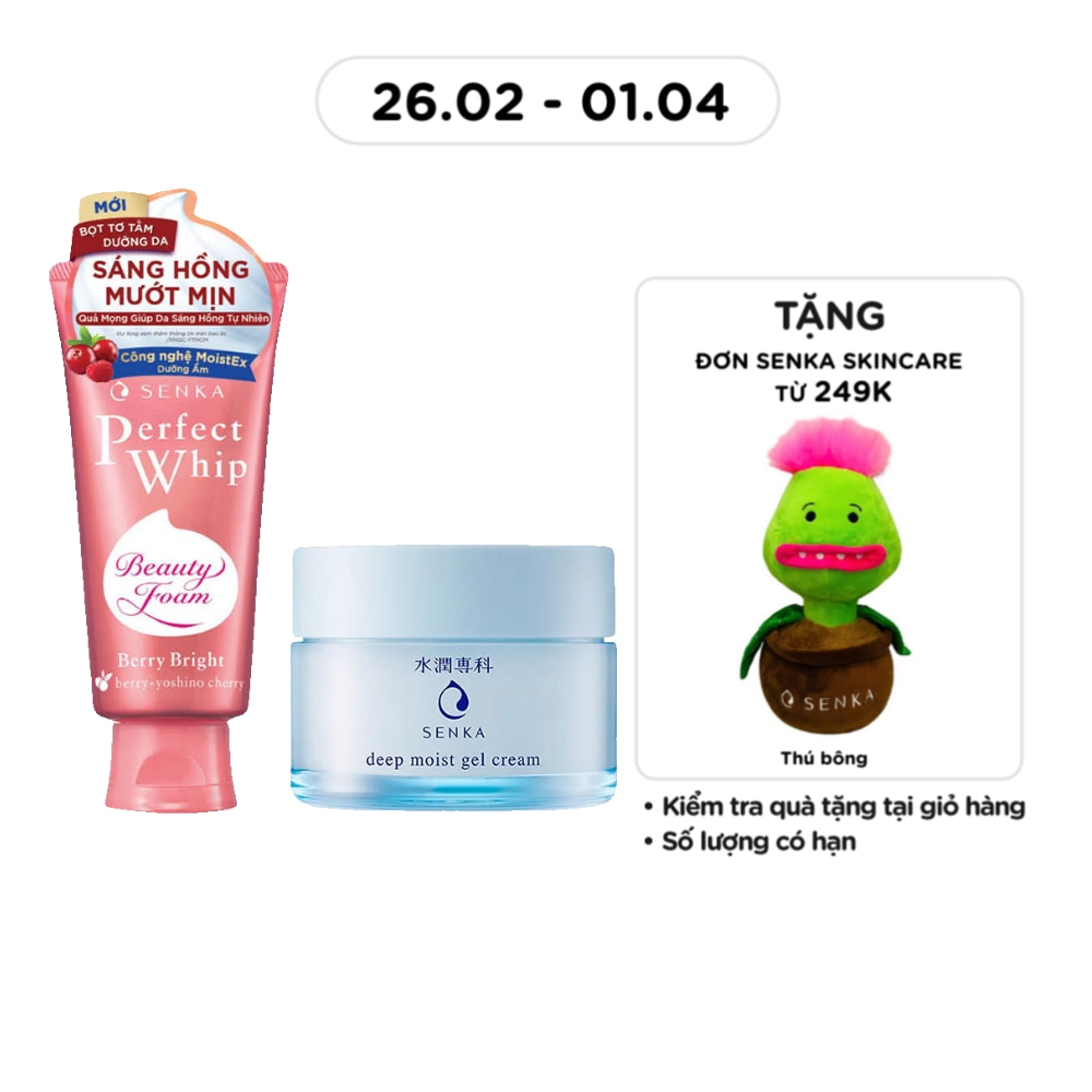 Combo Senka gel Cream 50g free Berry Bright Cleanser 100g