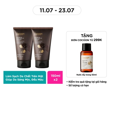 COCOON Combo Tẩy Tế Bào Cocoon Dak Lak Coffee Làm Sạch Mềm Mại Da Mặt Với Hạt Cà Phê Và Bơ Ca Cao 150ml x2