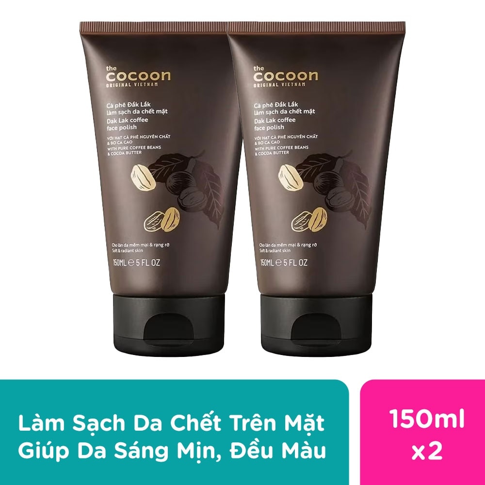 Combo Tẩy Tế Bào Cocoon Dak Lak Coffee Làm Sạch Mềm Mại Da Mặt Với Hạt Cà Phê Và Bơ Ca Cao 150ml x2