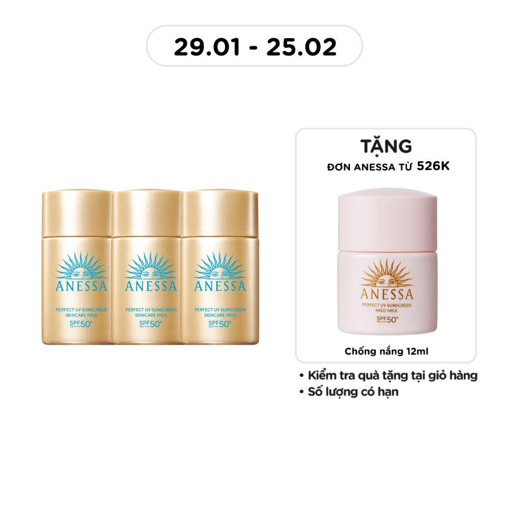 Combo Anessa Sữa Chống Nắng Dưỡng Da Kiềm Dầu Bảo Vệ Hoàn Hảo SPF50+ PA++++ 20ml x3