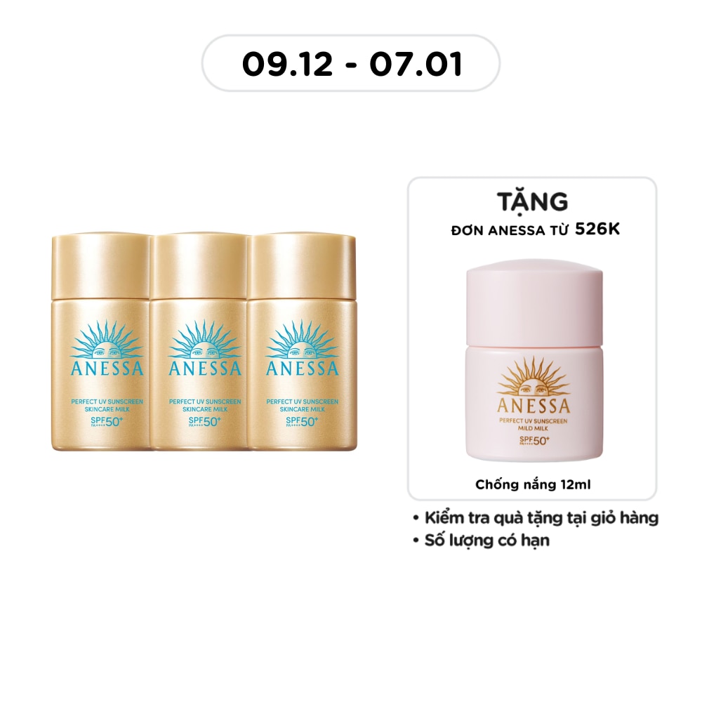 Combo Anessa Sữa Chống Nắng Dưỡng Da Kiềm Dầu Bảo Vệ Hoàn Hảo SPF50+ PA++++ 20ml x3