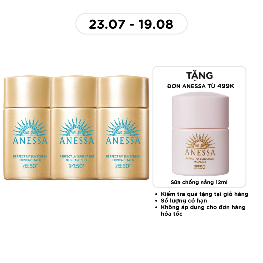 Combo Anessa Sữa Chống Nắng Dưỡng Da Kiềm Dầu Bảo Vệ Hoàn Hảo SPF50+ PA++++ 20ml x3