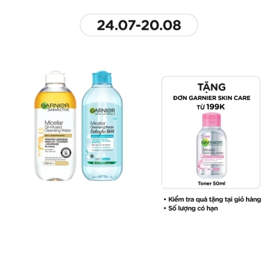 GARNIER Combo Garnier ( Nước Làm Sạch, Tẩy Trang Micellar Oil-Infused 400ml & Nước Tẩy Trang Salicylic BHA 400ml )