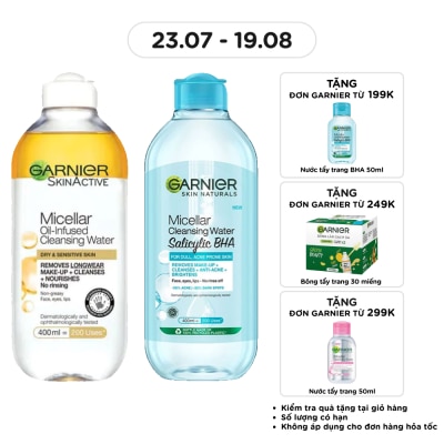 GARNIER - Combo Garnier ( Nước Làm Sạch, Tẩy Trang Micellar Oil-Infused 400ml & Nước Tẩy Trang Salicylic BHA 400ml ) image